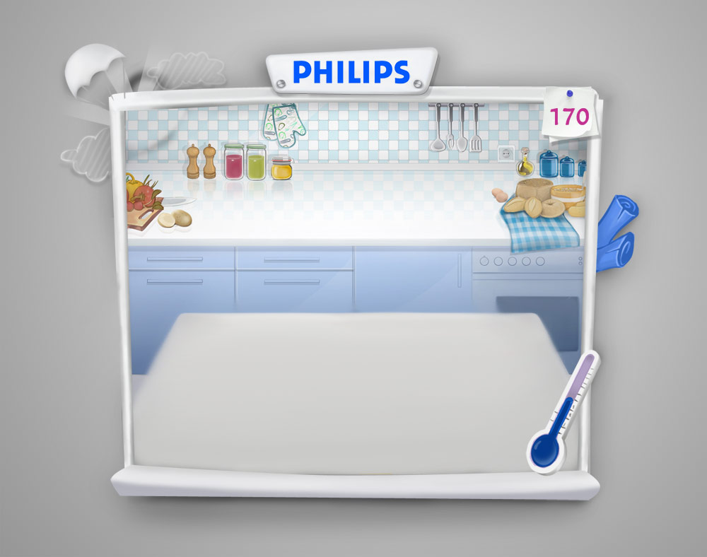Philips Advergame — Boş mutfak, dönemin tasarımı
