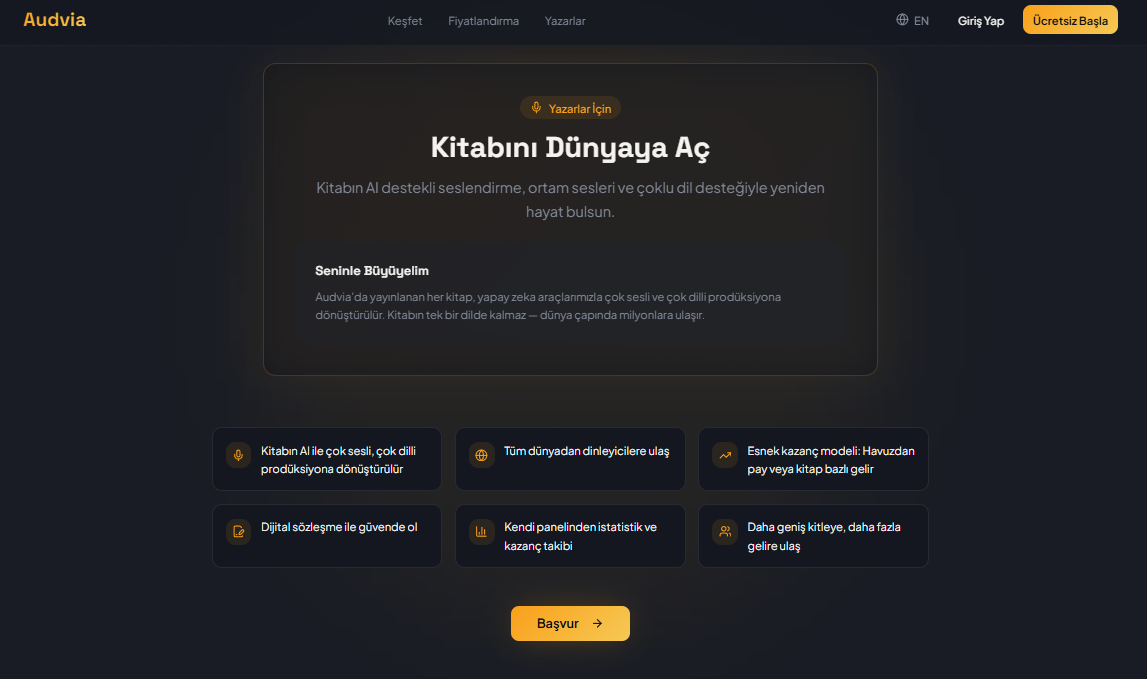 Audvia — Yapay Zeka Tabanlı Seslendirme ve Hikaye Üretim Platformu