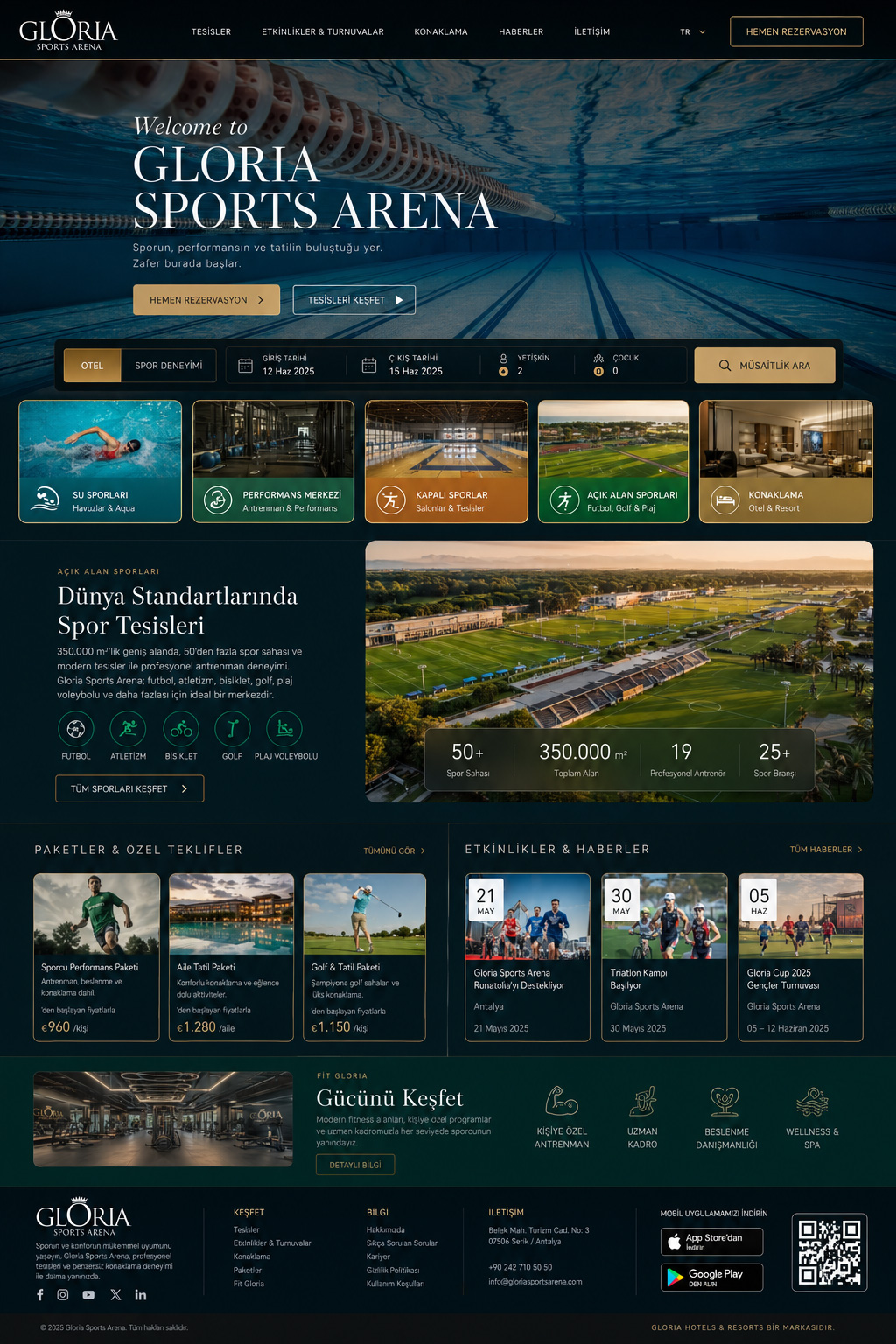 Gloria Sports Arena — aydınlık ve karanlık mod