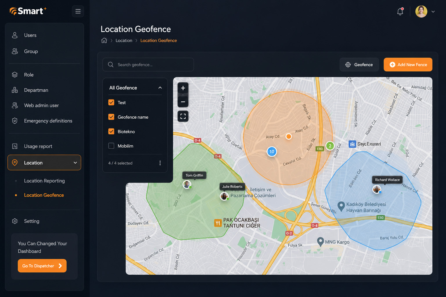Konum Geofence — Kullanıcı Arayüzü Olarak Renklendirildi