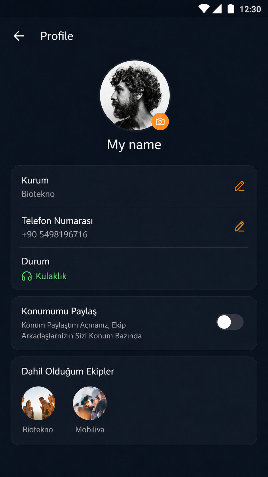 Profil Ekranı — Kullanıcı Arayüzü Olarak Renklendirildi